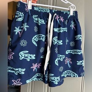 Men’s Small Chubbies Navy Swim Shorts with Tropical Print